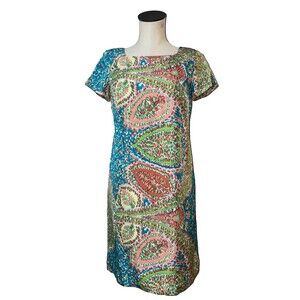 Talbots Teal Pink Green Paisley Mini Dress